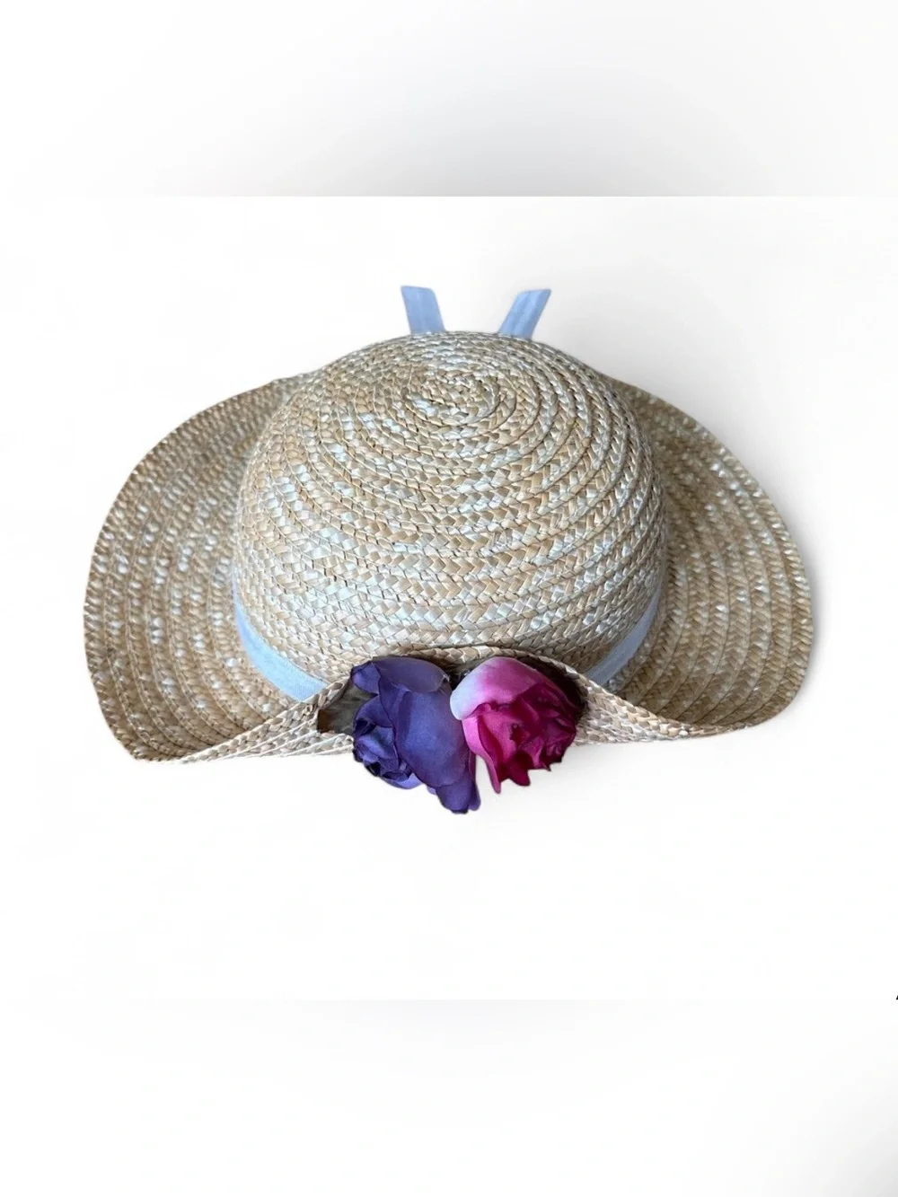 90s kids toddler size straw hat with flowers and bow